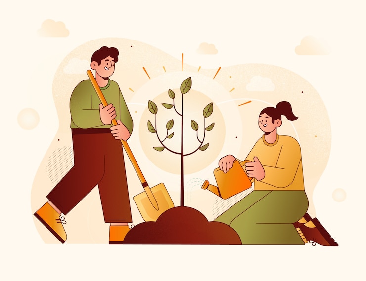 Free Vector gradient tree planting illustration