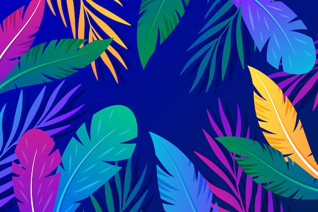 Free vector gradient tropical leaves background