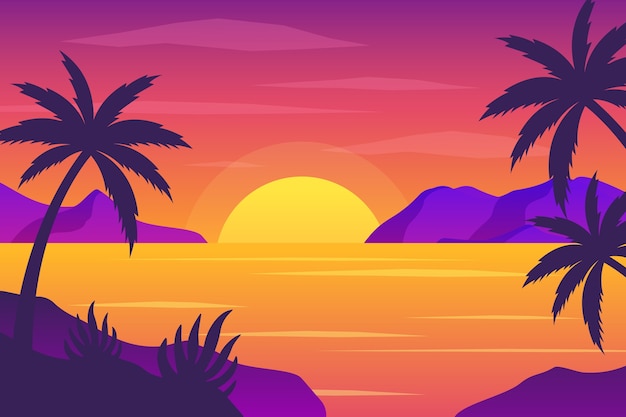 Vettore gratuito sfondo tramonto tropicale sfumato