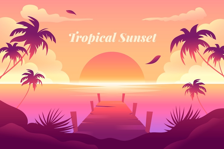 無料Vector 熱帯の夕日のグラデーションの背景