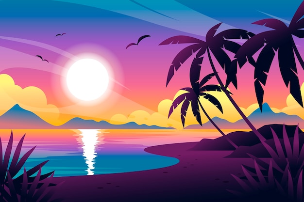 Free vector gradient tropical sunset background