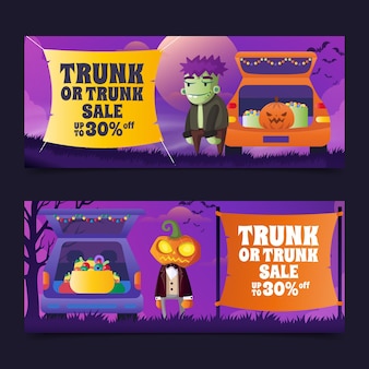 Gradient trunk or treat sale banners set