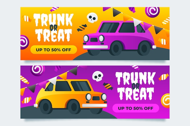 Gradient trunk or treat sale horizontal banners set