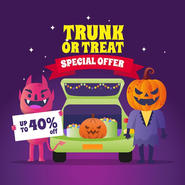 Free vector gradient trunk or treat sale illustration