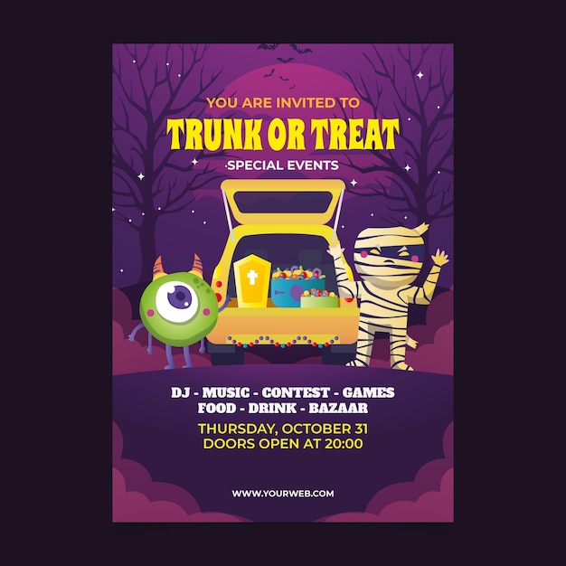 Gradient trunk or treat vertical poster template