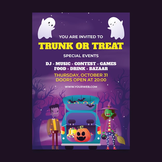 Free vector gradient trunk or treat vertical poster template