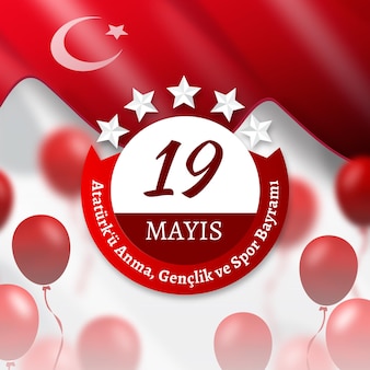 Gradient turkish commemoration of ataturk, youth and sports day illustration