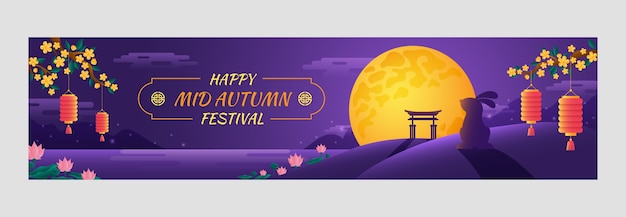 Free vector gradient twitch banner template for mid-autumn festival celebration