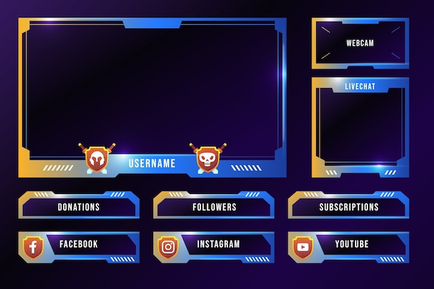 Free vector gradient twitch panels set