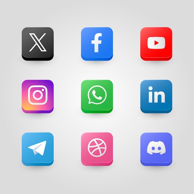 Бесплатное векторное изображение Коллекция логотипов gradient twitter и других приложений для социальных сетей