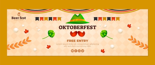 Vettore gratuito intestazione twitter sfumata per il festival dell'oktoberfest