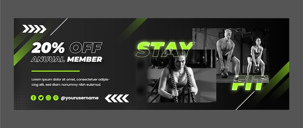 Gradient twitter header template for gym and exercise