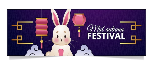 Gradient twitter header template for mid-autumn festival celebration