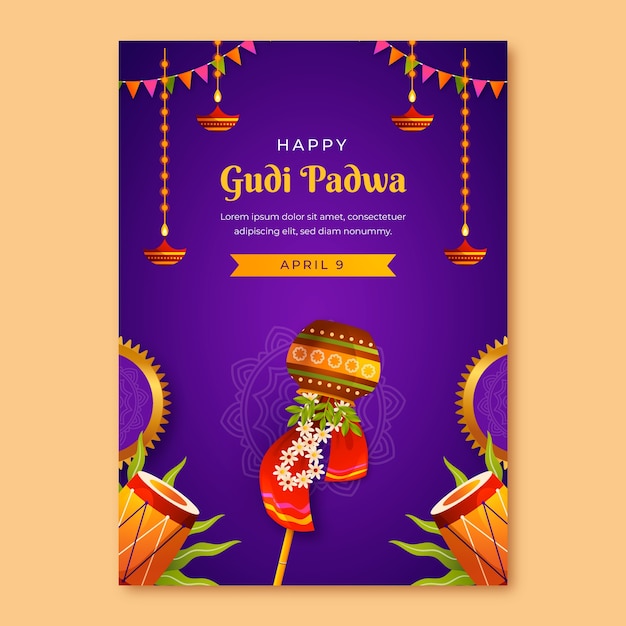 Free vector gradient ugadi festivity greeting card template