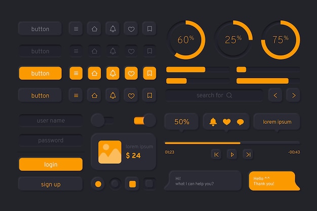 Free vector gradient ui kit for apps dark mode