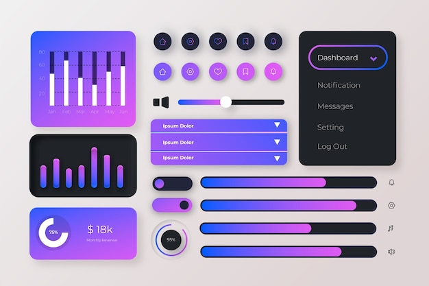 Free vector gradient ui kit collection