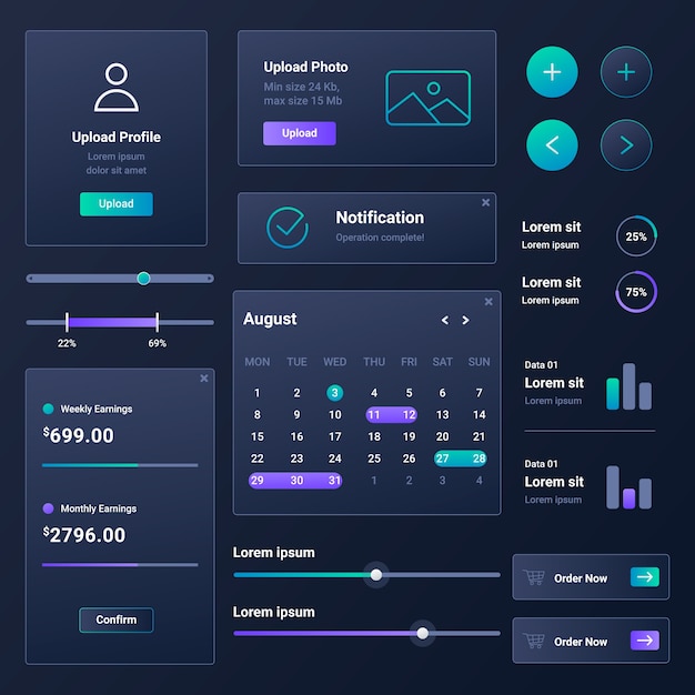 Vettore gratuito collezione di kit di interfaccia utente gradiente