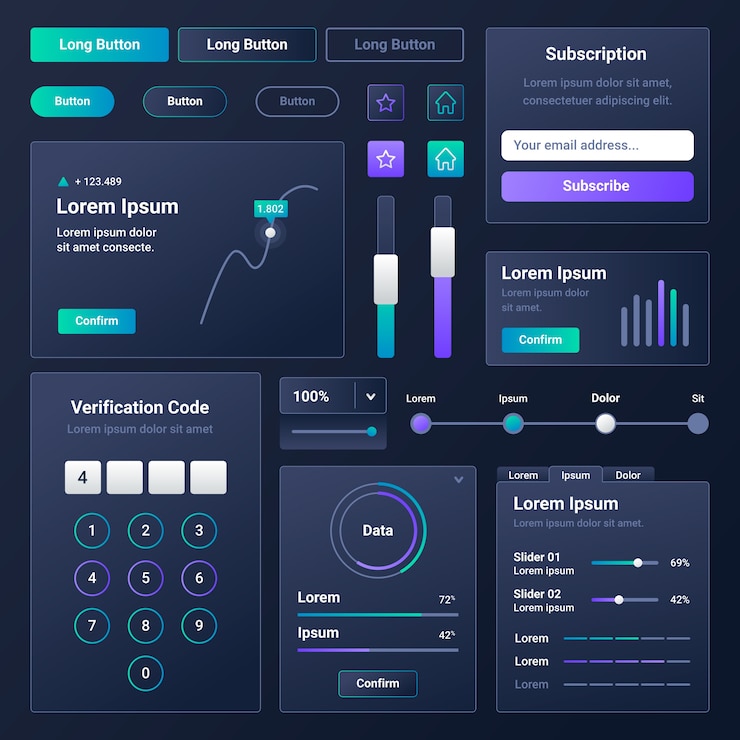 Бесплатный Вектор коллекция комплектов gradient ui