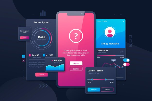 다른 요소가 있는 그라데이션 ui/ux 배경