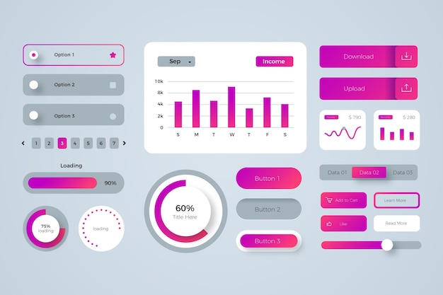 Raccolta di elementi gradient ui/ux