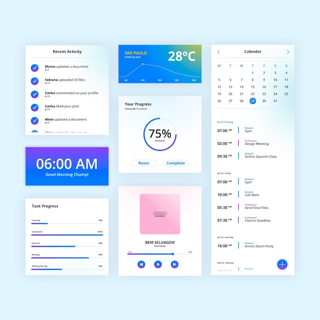 Vettore gratuito raccolta di elementi gradient ui/ux