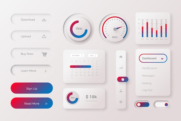 Vettore gratuito raccolta di elementi gradient ui ux