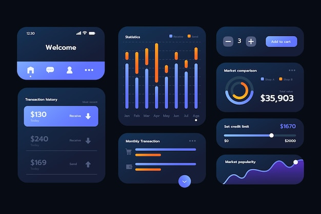 Бесплатное векторное изображение Элементы градиента ui / ux