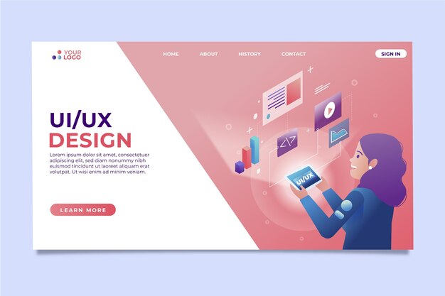 Vettore gratuito modello di pagina di destinazione di gradient ui ux