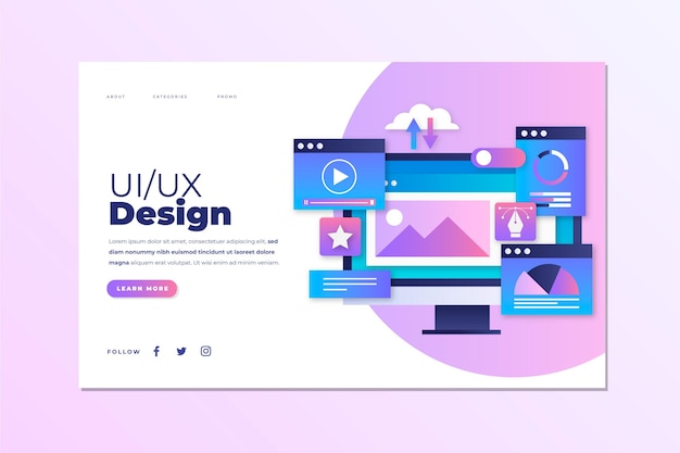 Free vector gradient ui/ux landing page template