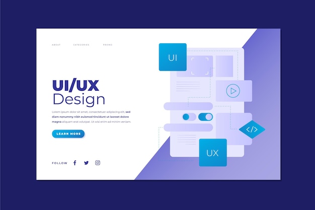 Шаблон целевой страницы градиентного ui / ux