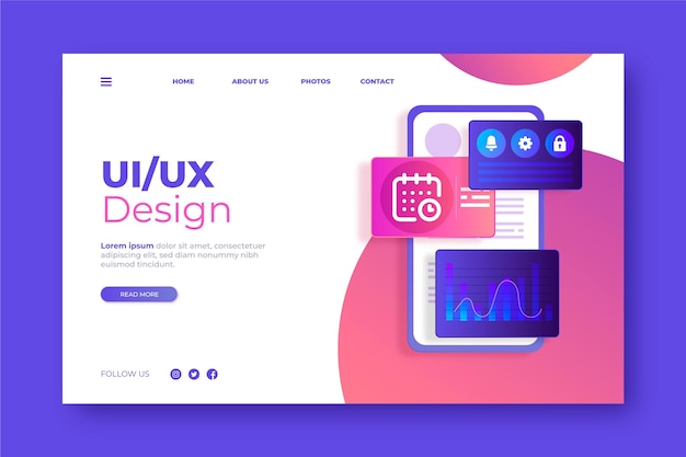 Бесплатное векторное изображение Шаблон целевой страницы градиентного ui / ux