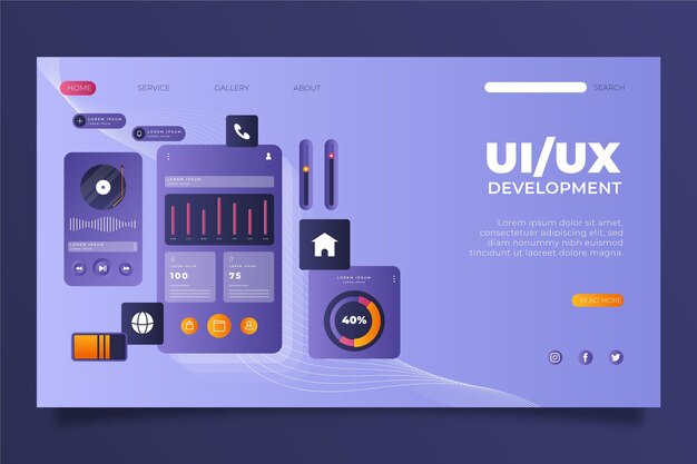 Шаблон целевой страницы градиентного ui / ux
