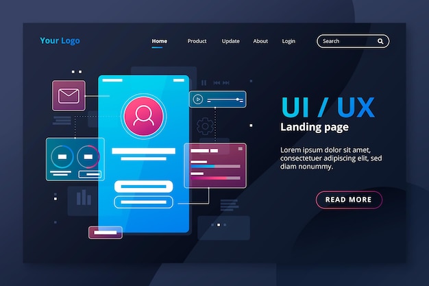 Шаблон целевой страницы градиентного ui / ux