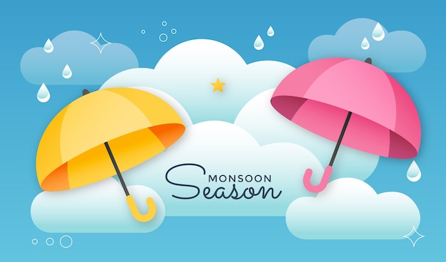 Gradient umbrellas monsoon season background