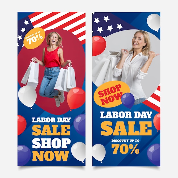 Gradient usa labor day banners set with photo