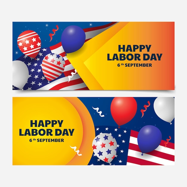 Set di banner per la festa del lavoro degli stati uniti sfumati