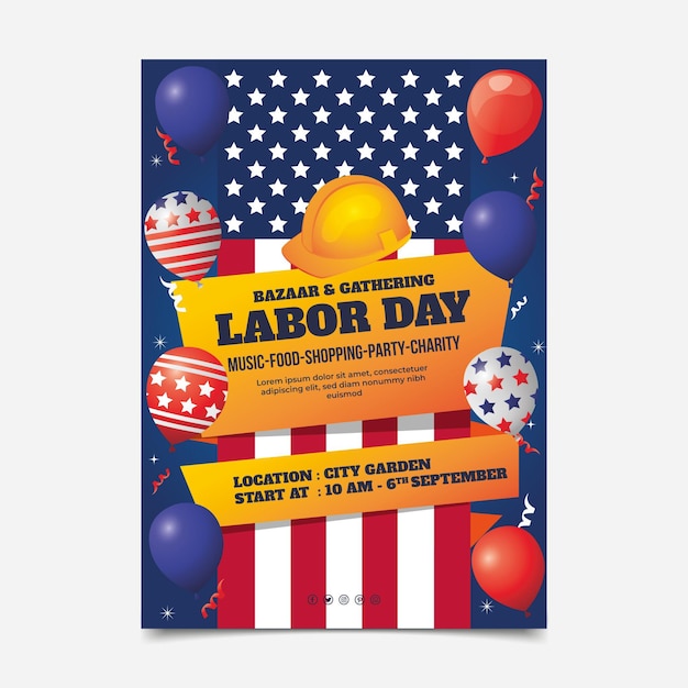 Free vector gradient usa labor day vertical flyer template