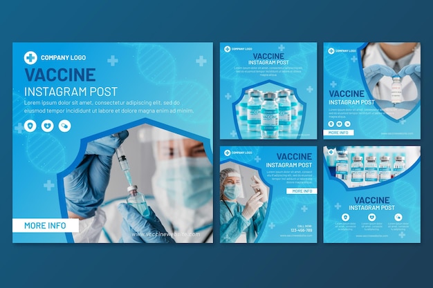 Free vector gradient vaccine instagram post collection with photos