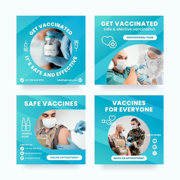Vettore gratuito raccolta di post instagram vaccino gradiente