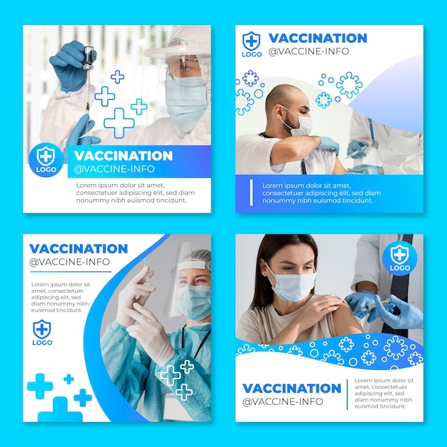 Free vector gradient vaccine instagram posts collection with photos