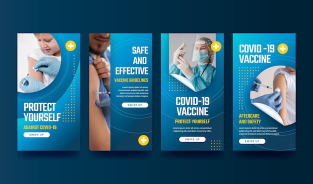 Vettore gratuito raccolta di storie di instagram con vaccini sfumati con foto