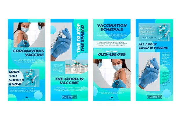 Gradient vaccine instagram stories set with photos