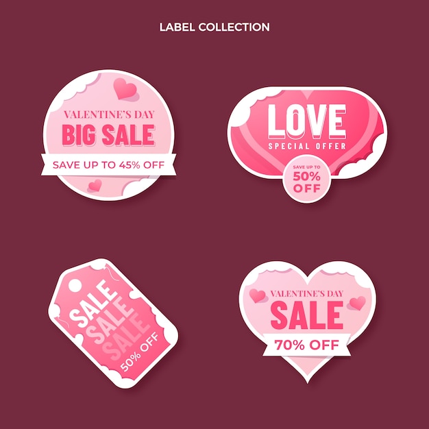 Gradient valentine's day labels collection