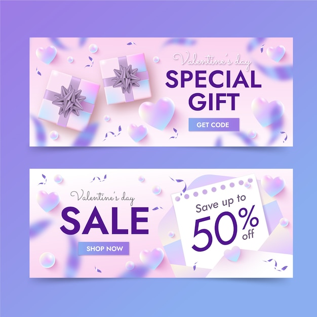 Free vector gradient valentine's day sale horizontal banners set