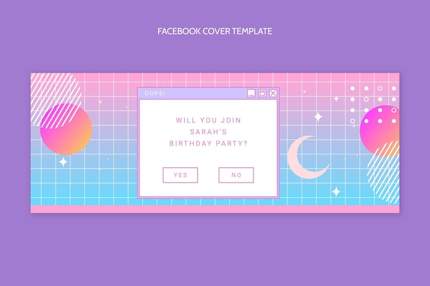 Copertina facebook di compleanno sfumata vaporwave Vettore gratuito