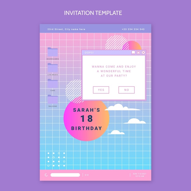 Vettore gratuito invito di compleanno sfumato vaporwave