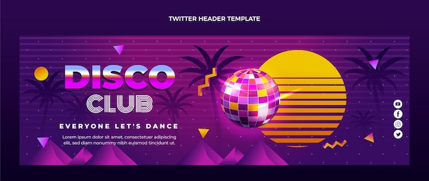 Vettore gratuito intestazione twitter della festa in discoteca sfumata vaporwave