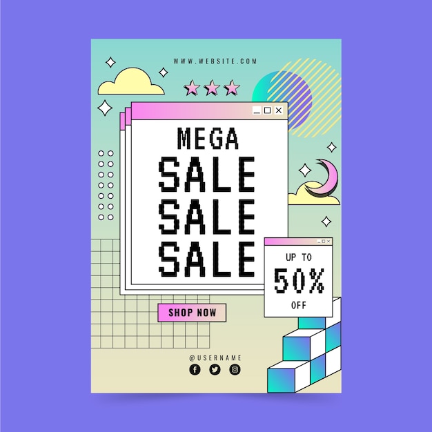 Gradient vaporwave mega sale flyer