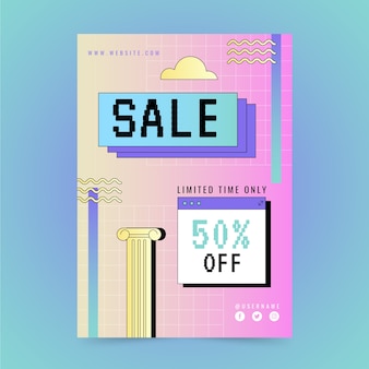 Gradient vaporwave sale flyer template