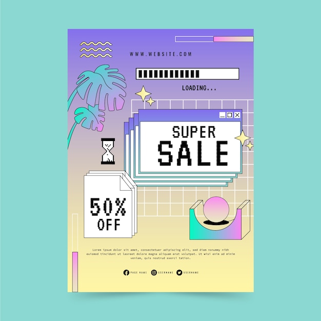 Free vector gradient vaporwave super sale flyer